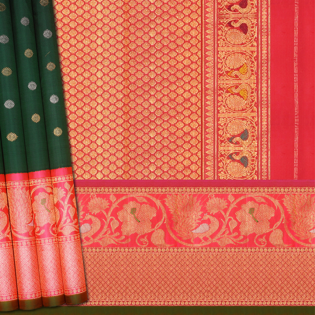 Handwoven Green with Pink Gadwal Silk Saree - 827T003452DSC - Cover View