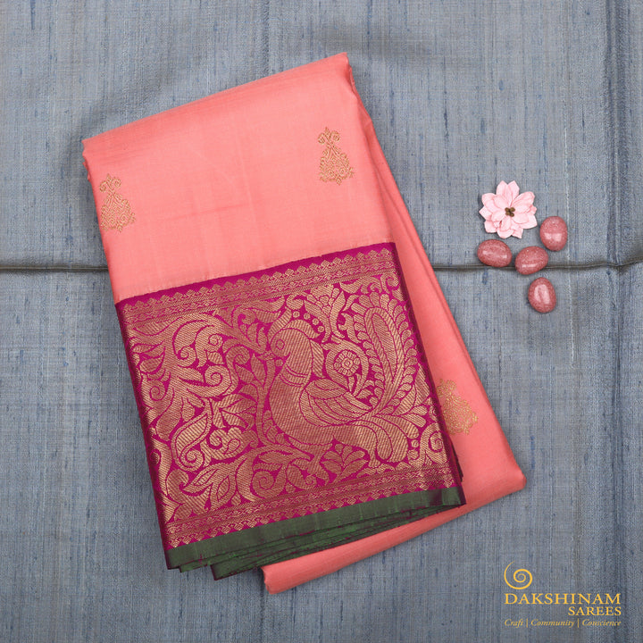 Handwoven Pink Kanjivaram Silk Saree - 1436T004990DSC
