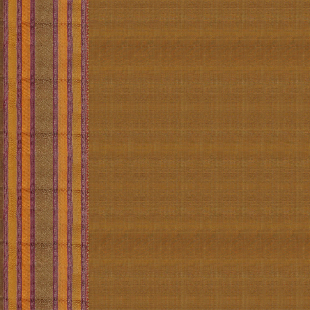 Handwoven Yellow with Khakhi beige and orange Kanjivaram Silk Saree - 1557T006328DSC