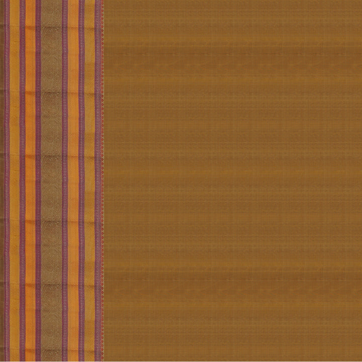 Handwoven Yellow with Khakhi beige and orange Kanjivaram Silk Saree - 1557T006328DSC