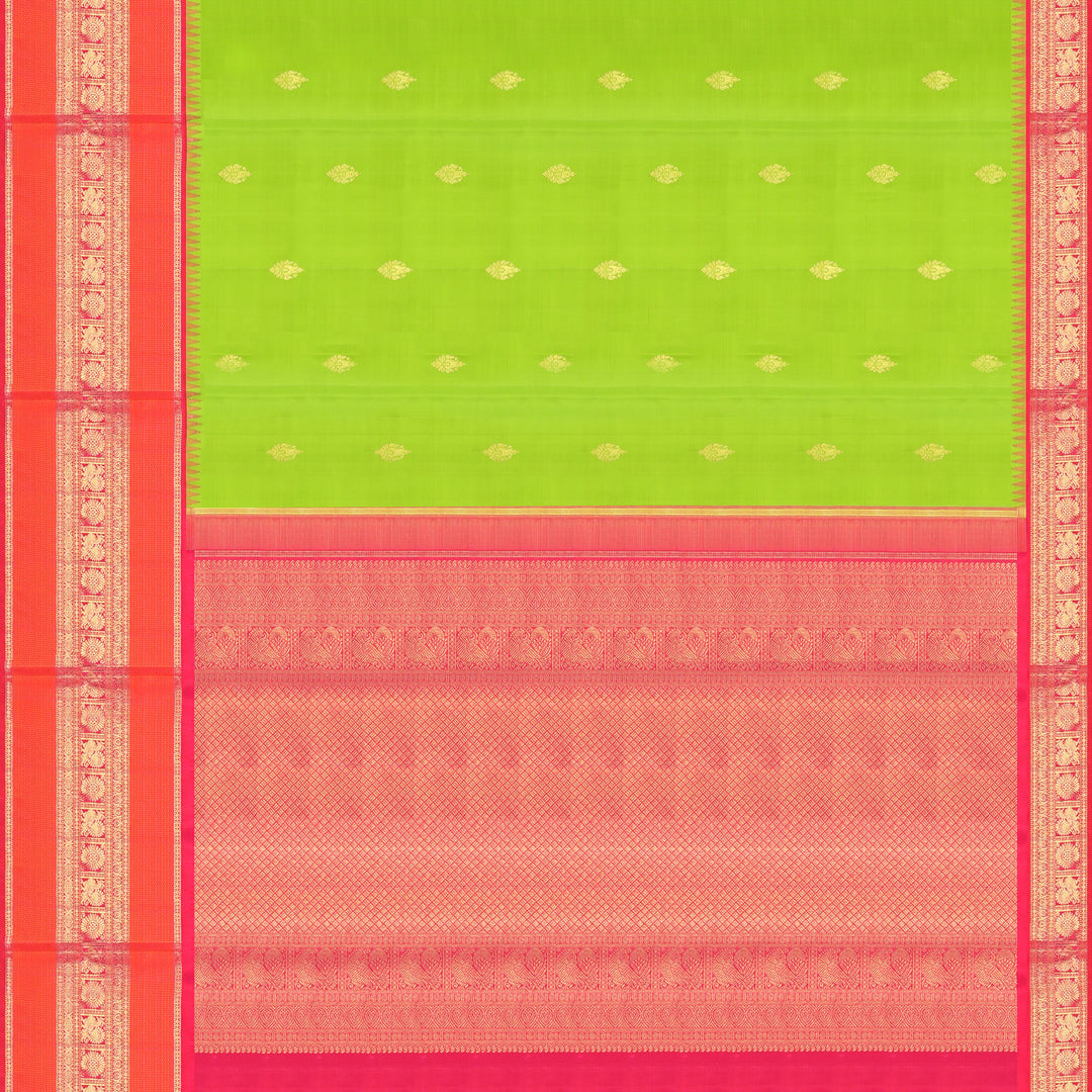 Handwoven Green with Pink and Orange Kanjivarm Silk Saree - 1475T004066DSC - Full View