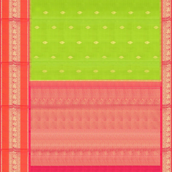 Handwoven Green with Pink and Orange Kanjivarm Silk Saree - 1475T004066DSC - Full View