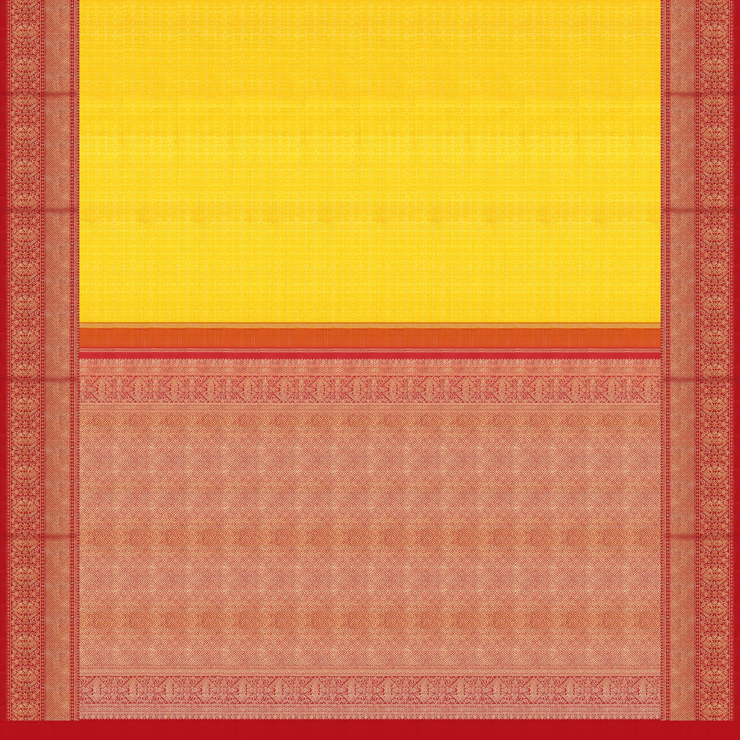 Handwoven Yellow with Maroon Kanjivaram Silk Saree - 1352T004366DSC - Full View