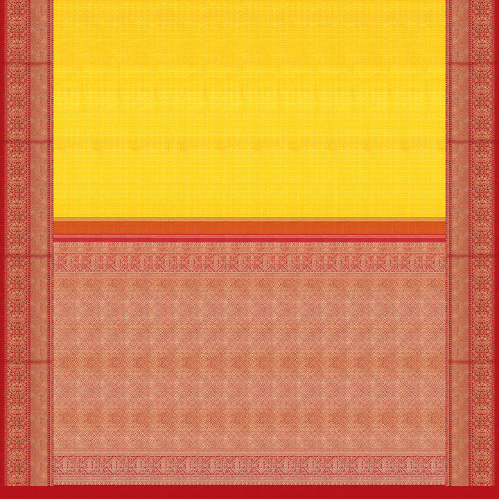 Handwoven Yellow with Maroon Kanjivaram Silk Saree - 1352T004366DSC - Full View