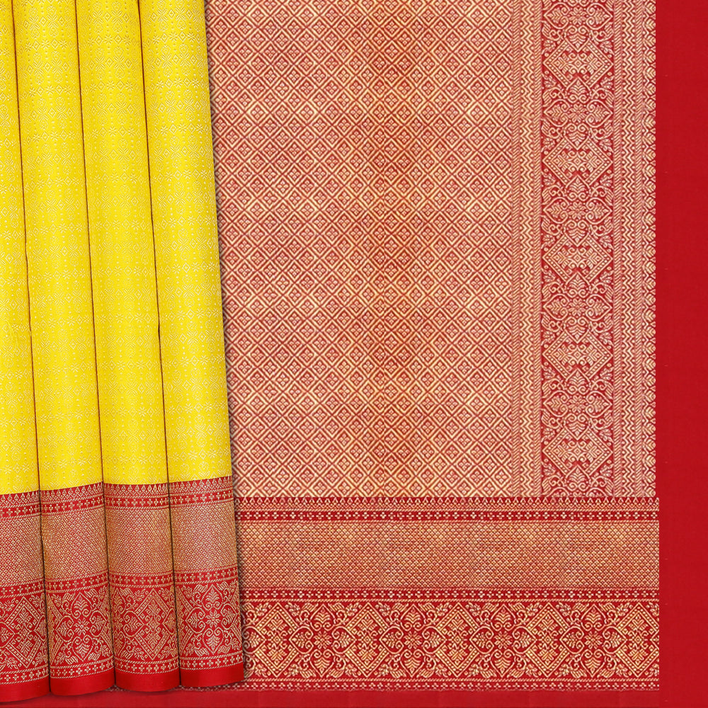 Handwoven Yellow with Maroon Kanjivaram Silk Saree - 1352T004366DSC