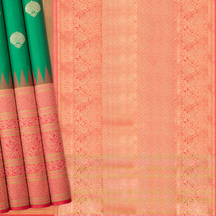 Handwoven Green with Red Kanjivaram Silk Saree - 573T001479DSC - Cover View