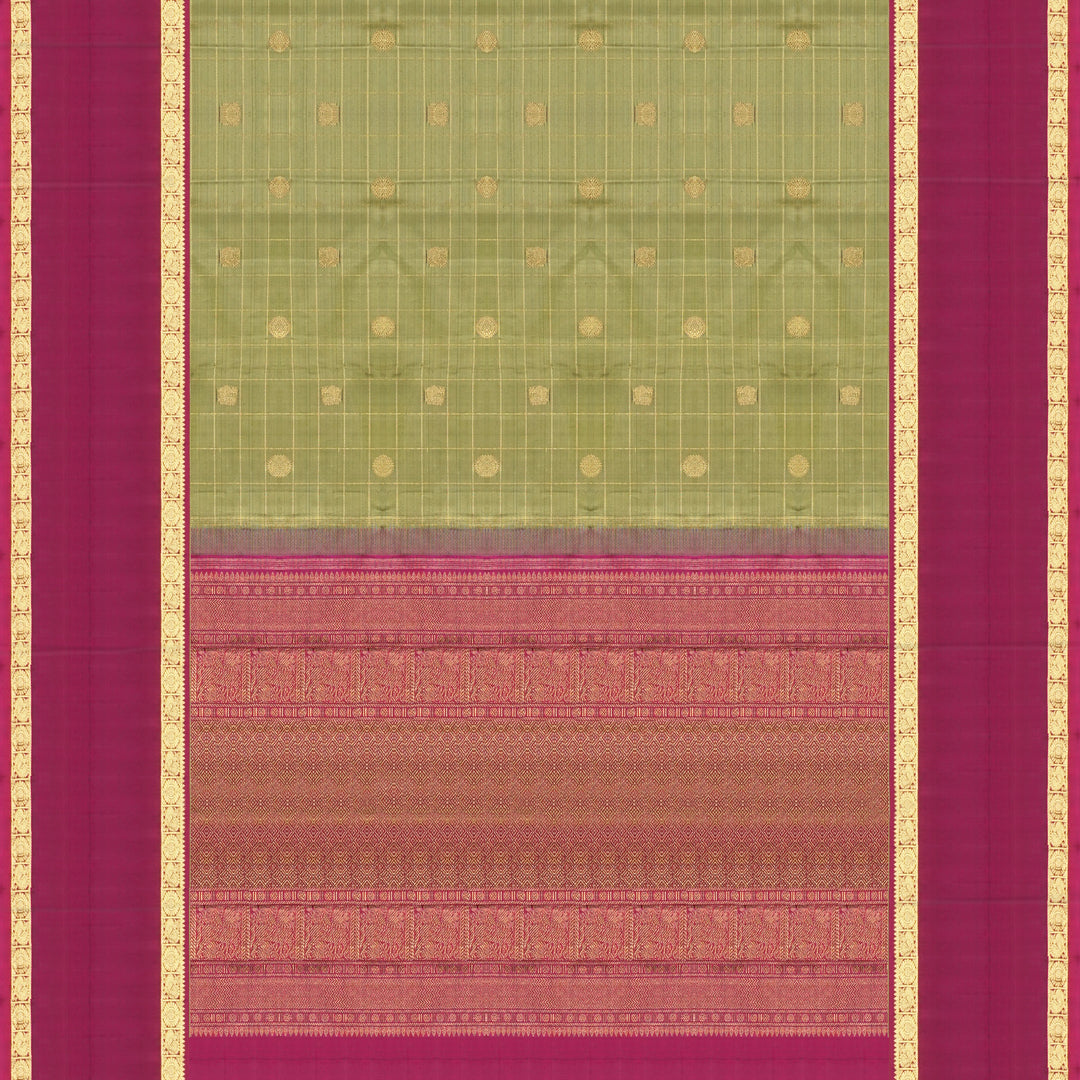 Handwoven Green with Magenta Kanjivaram Silk Saree - 1617T006321DSC