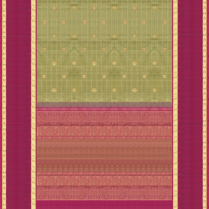 Handwoven Green with Magenta Kanjivaram Silk Saree - 1617T006321DSC