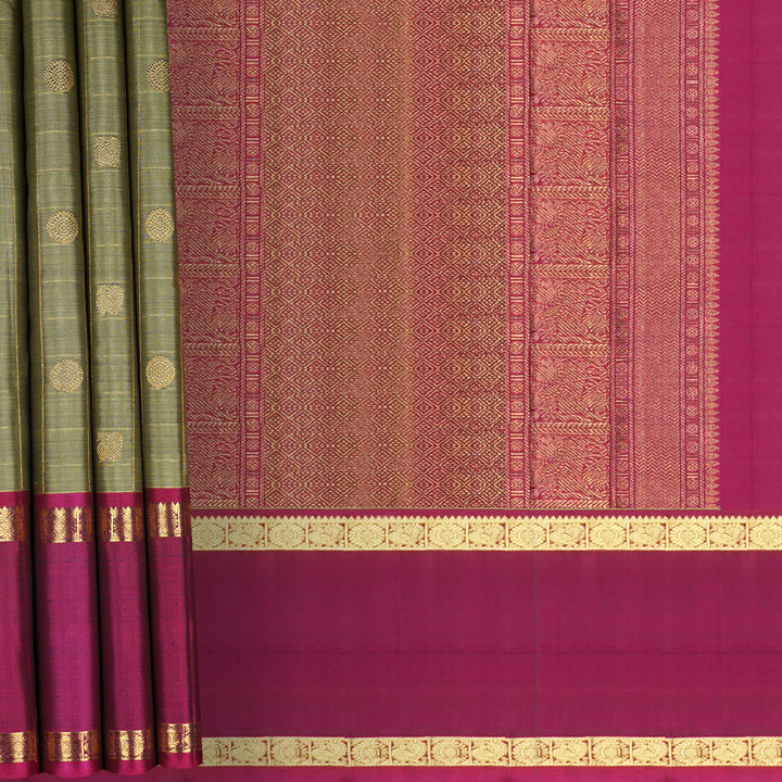 Handwoven Green with Magenta Kanjivaram Silk Saree - 1617T006321DSC